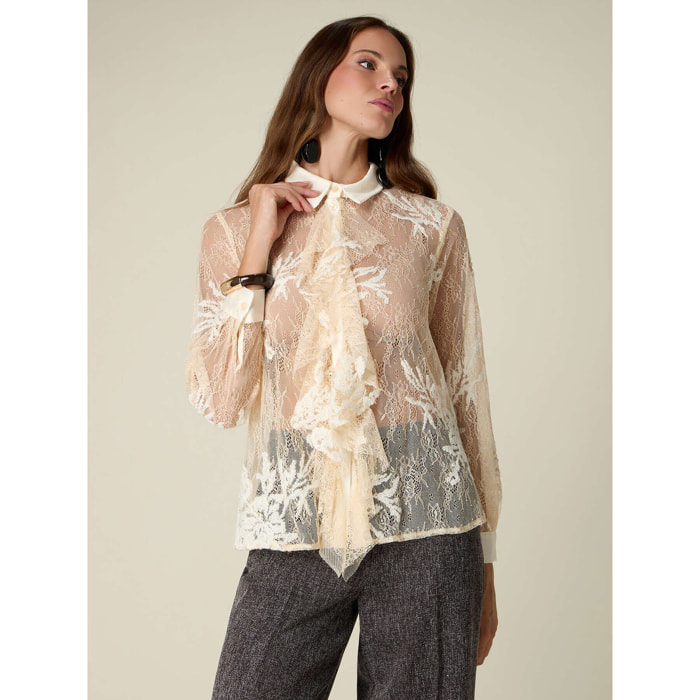 Oltre - Camicia in pizzo con volant - Bianco