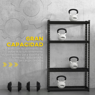 Estantería Metálica de 4 Niveles Estantería de Garaje de Acero Industrial Carga 600 kg con Estantes Ajustables para Tallar Cocina Hogar 70x30x152 cm Negro