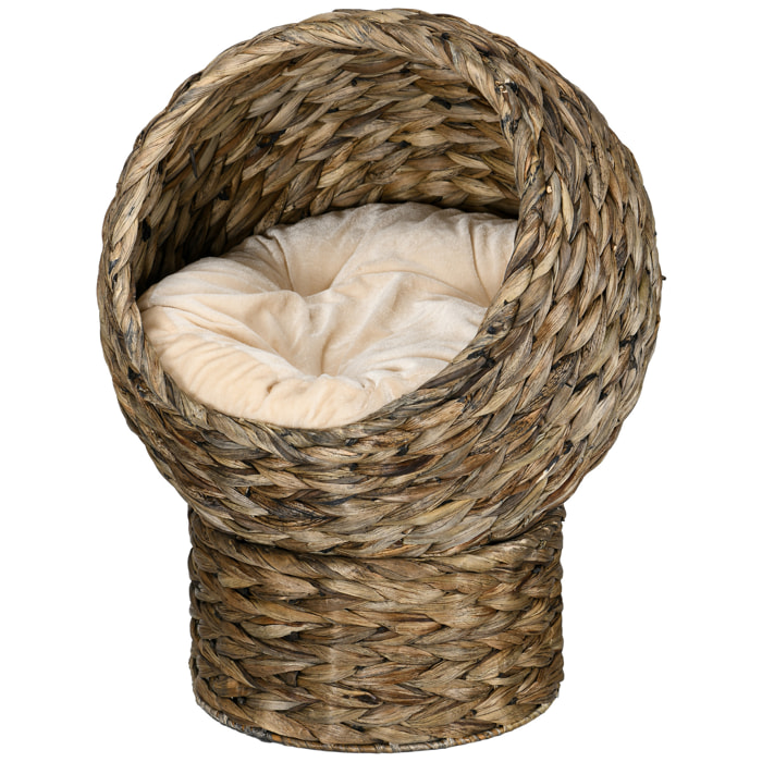 PawHut Panier chat lit chat cosy grand confort dim. 42L x 33l x 52H cm coloris gris coussin moelleux beige inclus