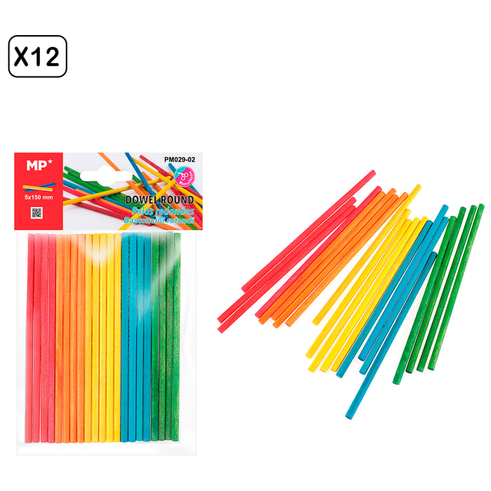 12 packs PALOS REDONDOS DE COLORES 5 mm 20 Uds.