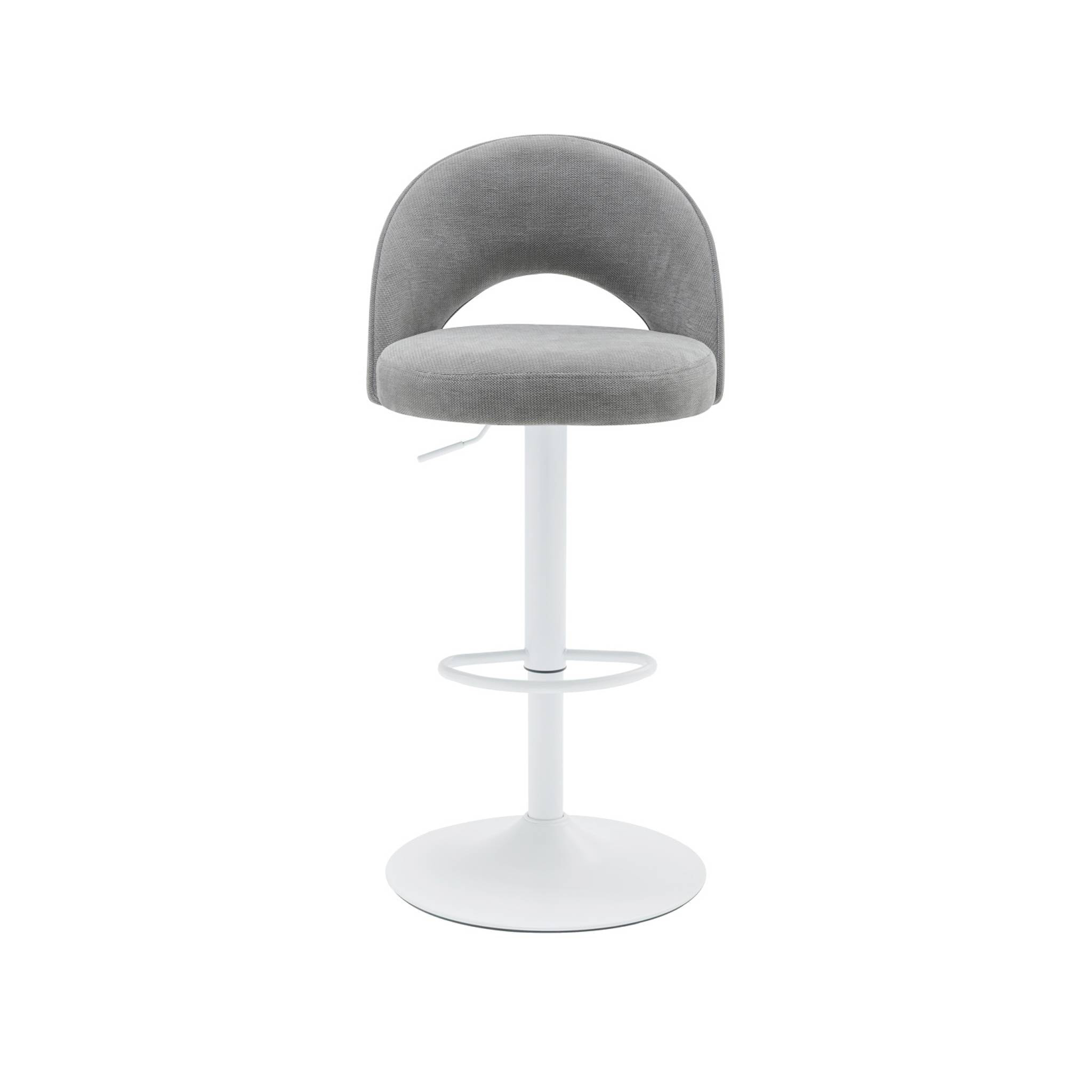 Lot de deux tabourets de bar ajustables métal et tissu gris clair. pied blanc - L 49 x P 49 x H 88.5-110cm - Abby