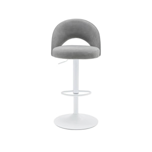Lot de deux tabourets de bar ajustables métal et tissu gris clair. pied blanc - L 49 x P 49 x H 88.5-110cm - Abby