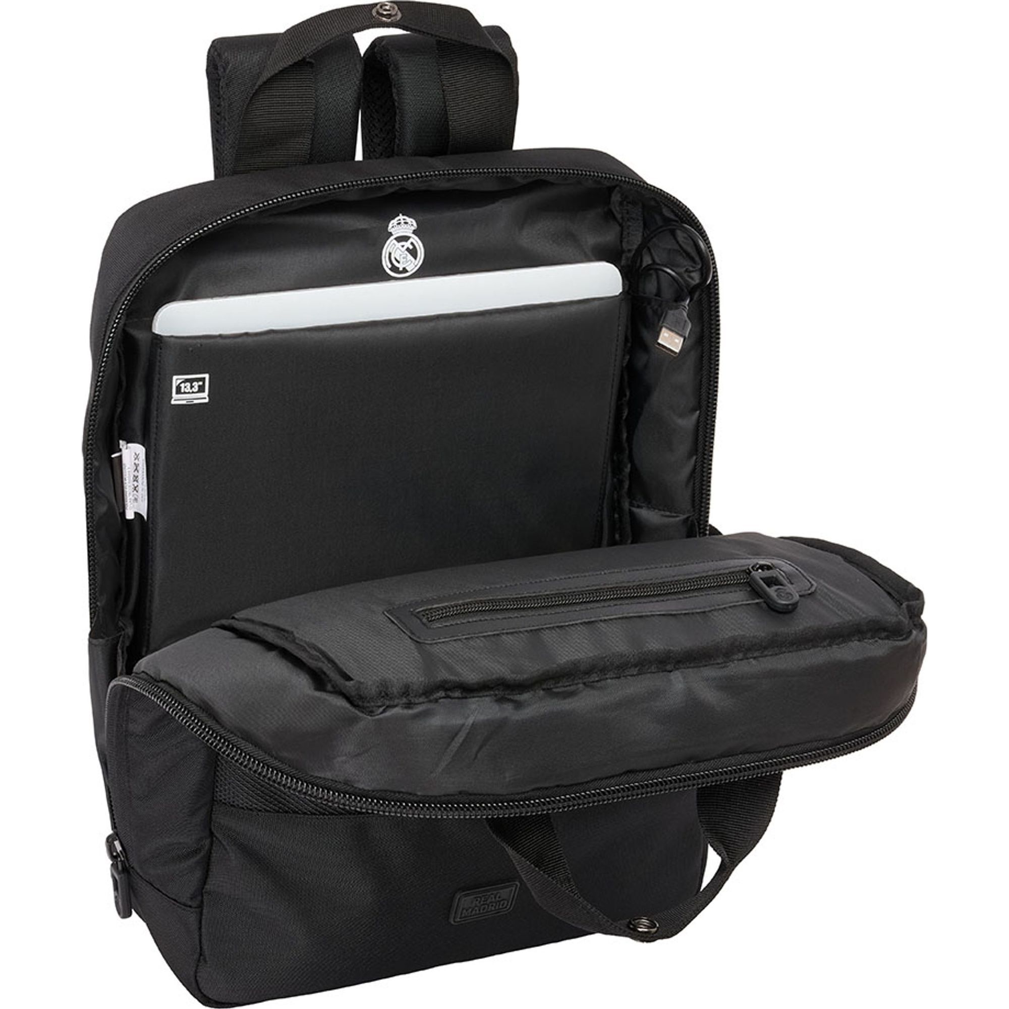 Mochila para portatil 13,3+usb real madrid premium