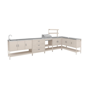 Cuisine extérieure Naxos 5 modules avec barbecue au charbon acier inoxydable beige