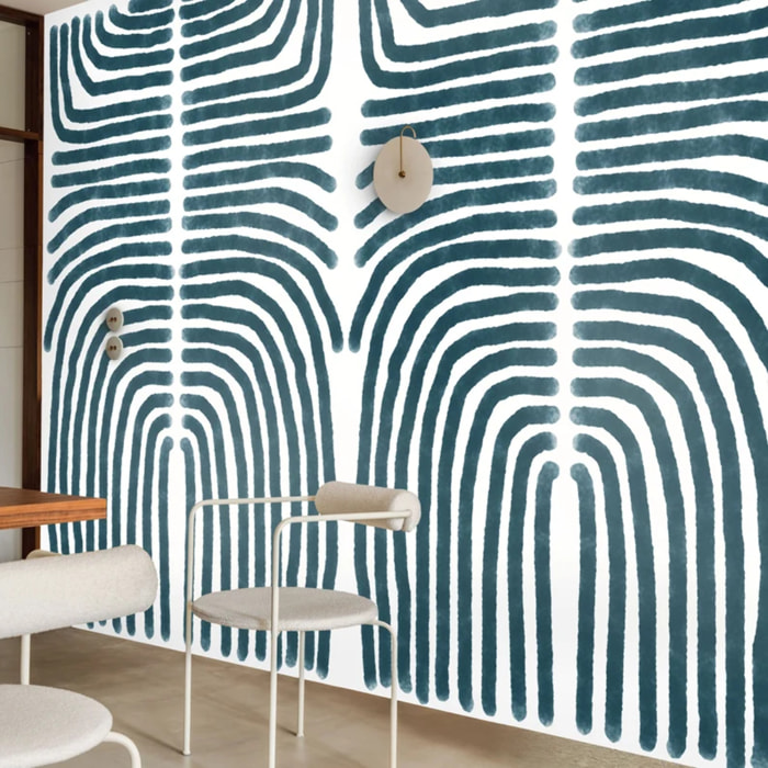 Carta da Parati Boho Astratta Blu e Bianca