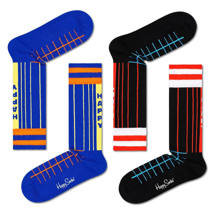 Calcetines 2-pack grid stripe crew