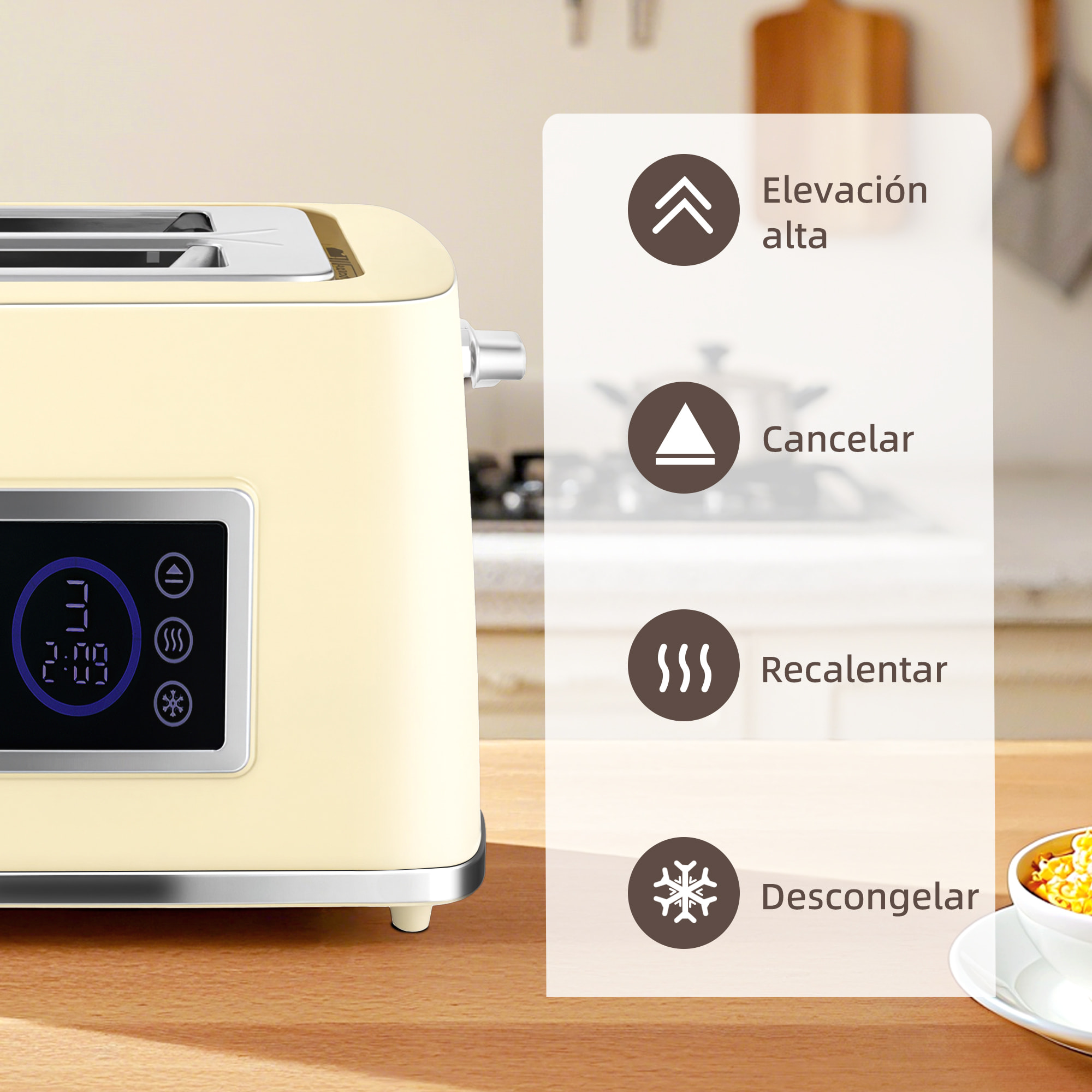 Set Desayuno con Pantalla LED Táctil, Hervidor de Agua 1,7L 2200W, Función Mantener Caliente, Tostadora Pan Ranura Ancha 2 Rebanadas, 6 Niveles Tostado, Crema