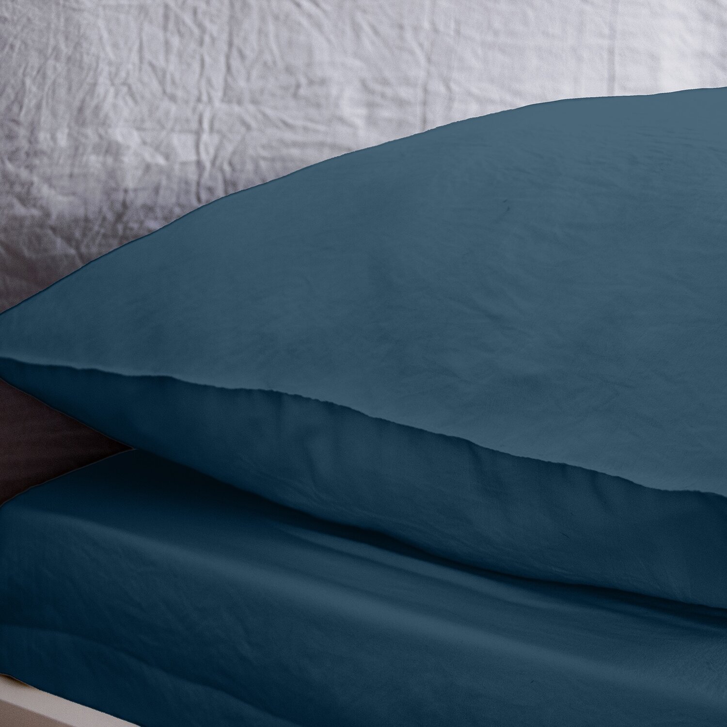 Drap housse microfibre lavee - bonnet 28cm bleu nuit
