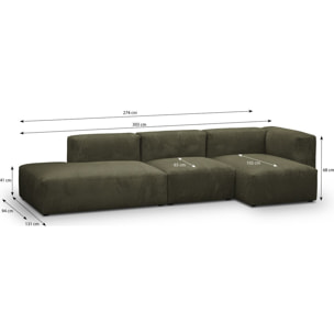 Canapé d'angle à droite modulable 5 places en velours côtelé + pouf - MODULO