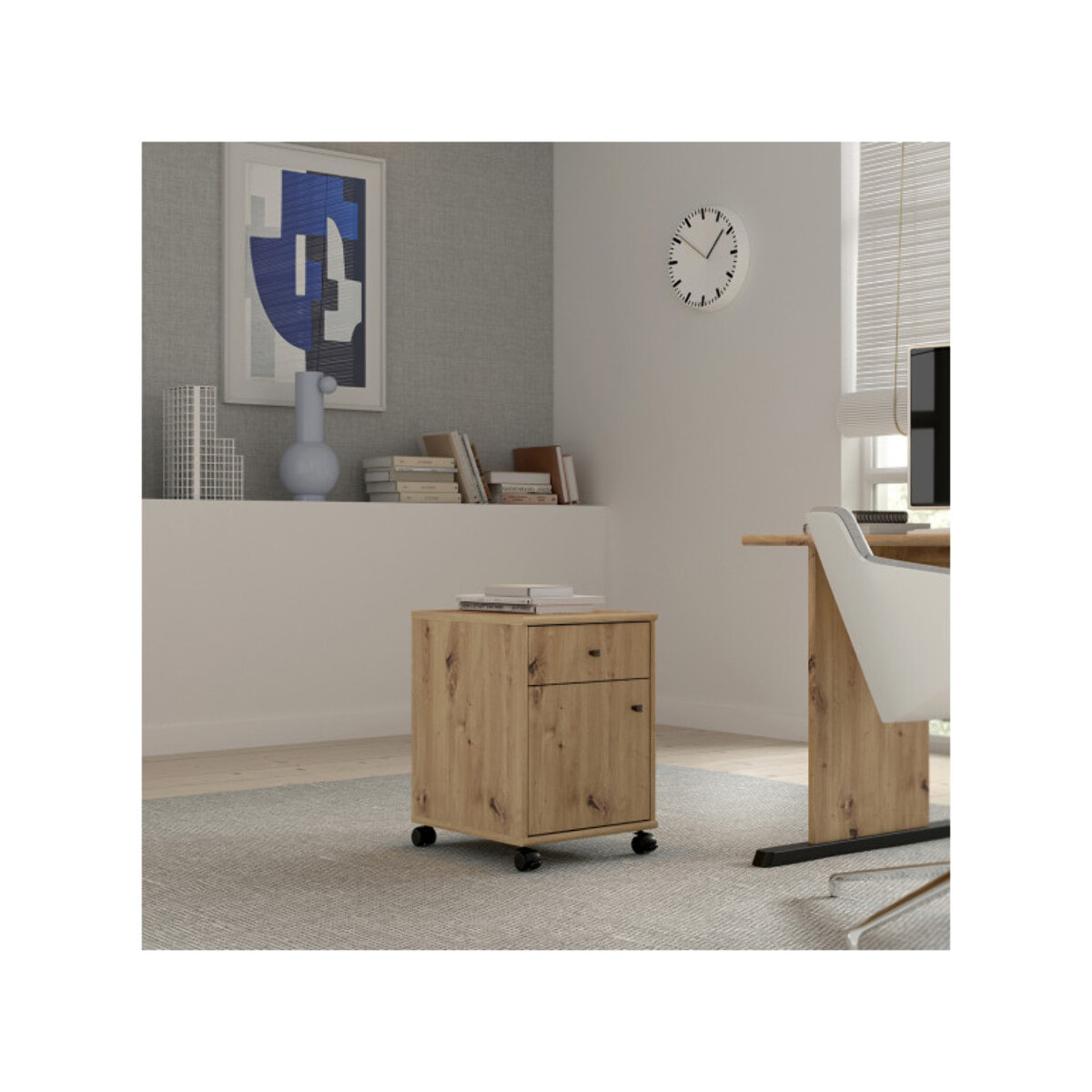 Caisson H. 54 cm avec roulettes et décor chêne artisan - MIA