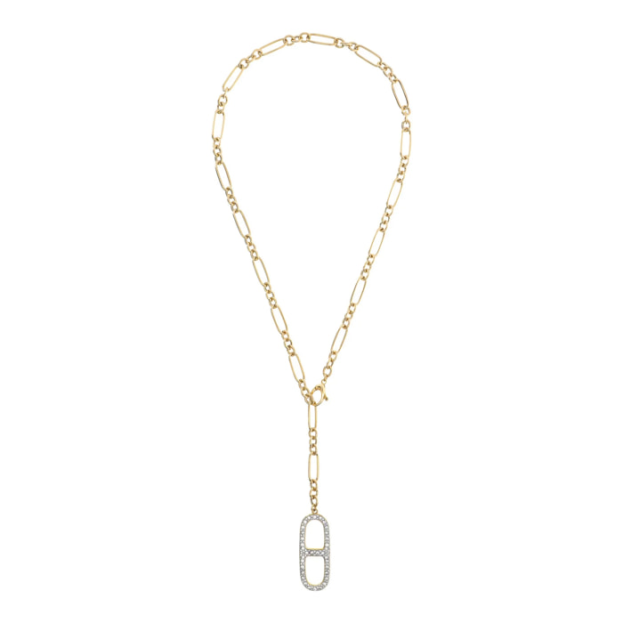 Collana a Cravatta Golden con Elemento Catena Marina Pavé in Cubic Zirconia