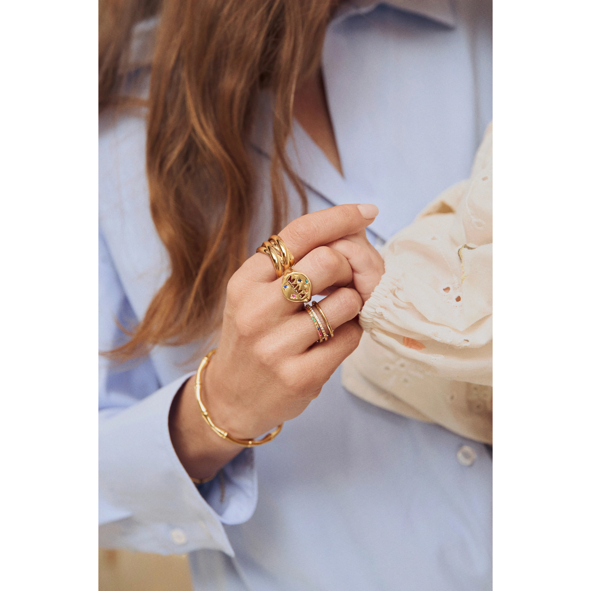 Anillo Double Cross Baño Oro