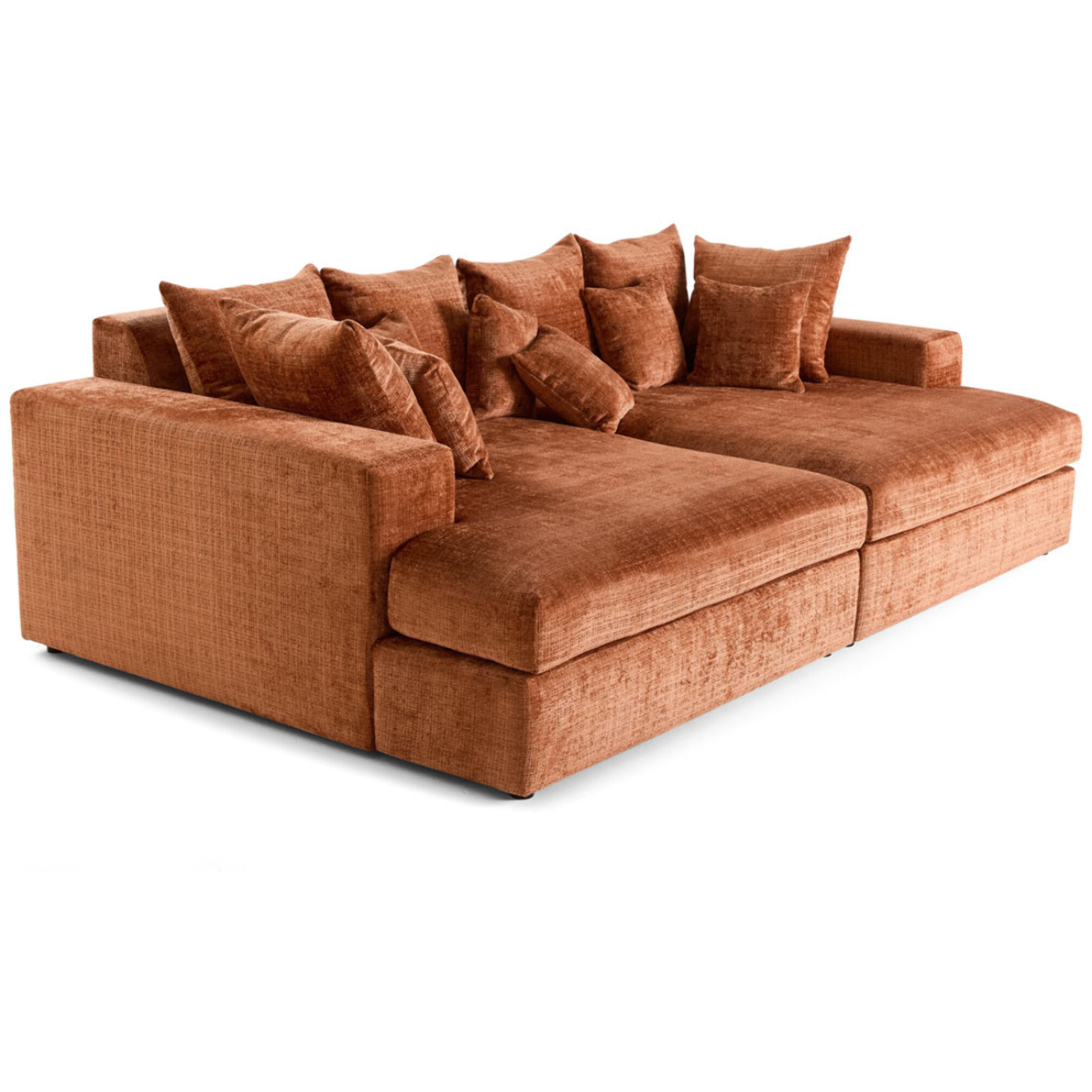 Collins - canapé droit 4 places avec double méridienne - assise profonde - en velours texturé - Terracotta