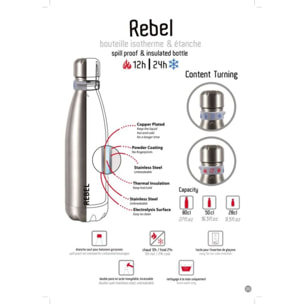 Bouteille isotherme LES ARTISTES Rebel metallic argent 50cl A-1997