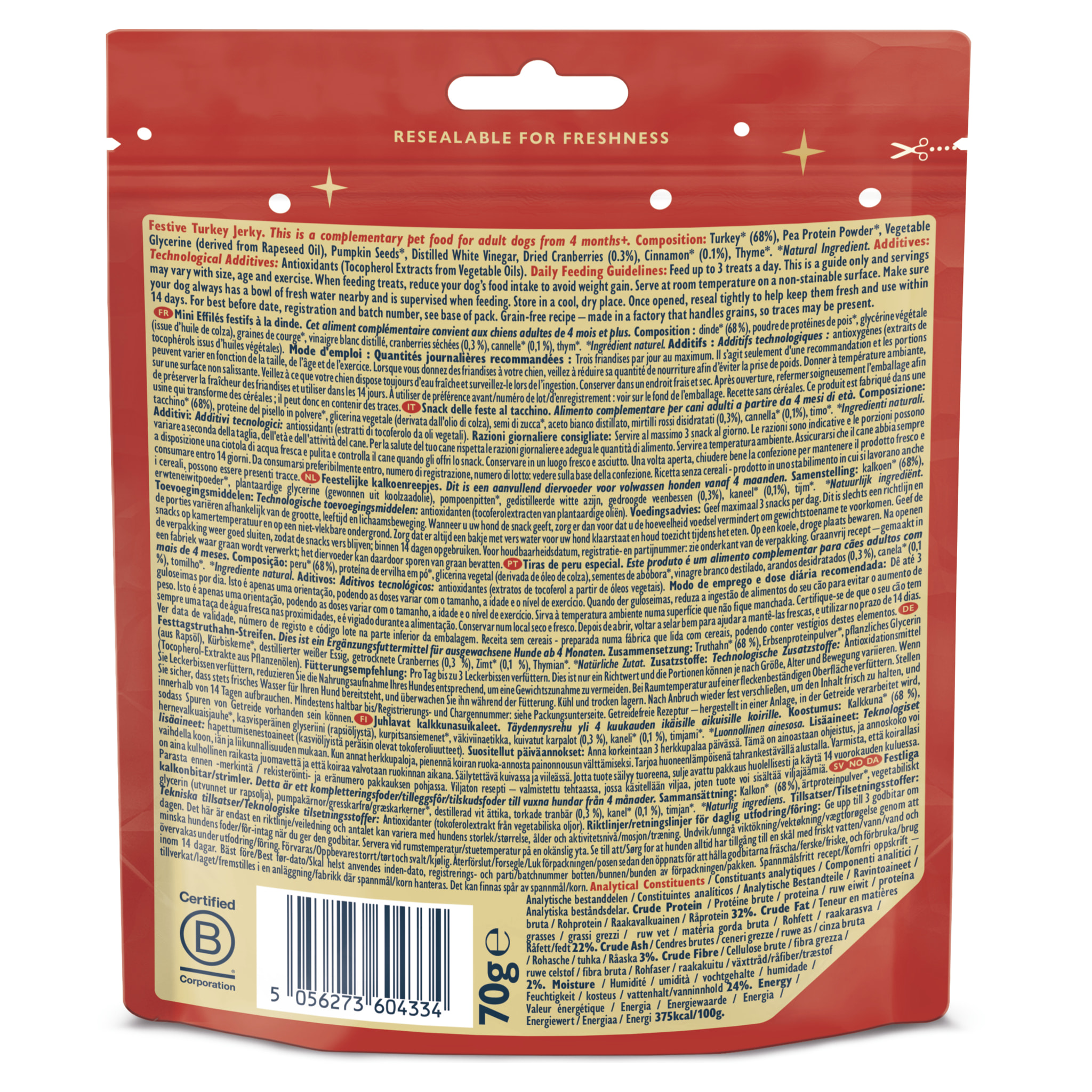 Lot de 8 - Lily’s Kitchen Friandises pour chiens Bouchées de dinde de Noël 70g