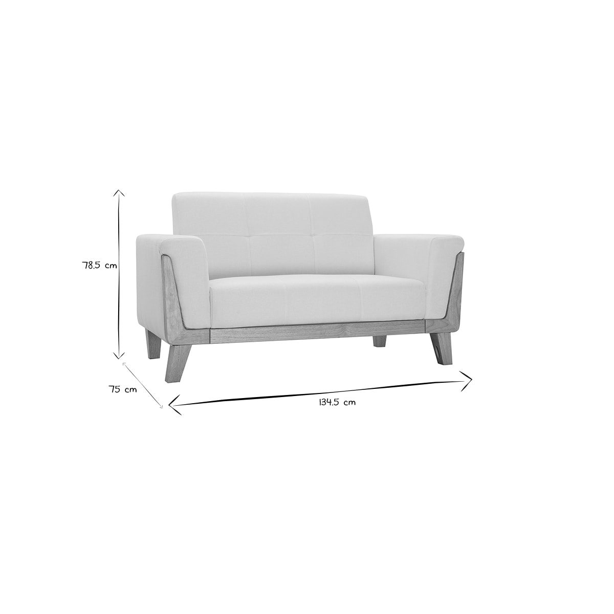 Canapé scandinave 2 places en tissu effet velours blanc cassé et bois clair FJORD