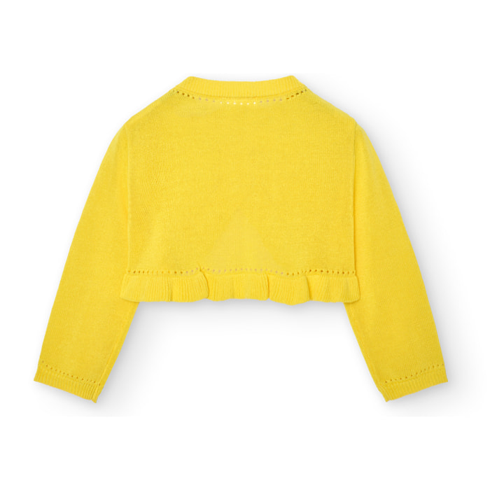 Chaqueta tricotosa niña, algodón, lisa, amarillo, mangas