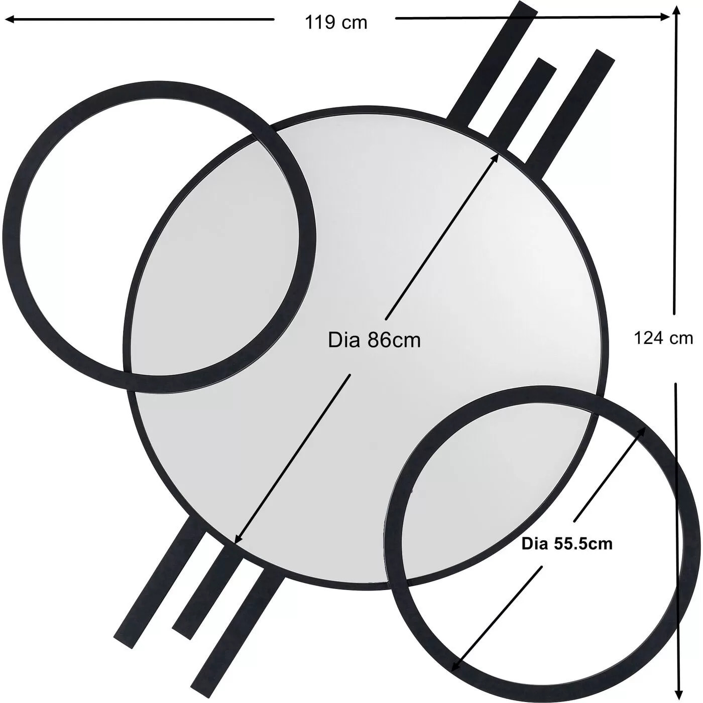 Miroir Triple Cercle noir 119x124cm Kare Design