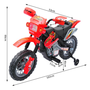 Moto cross électrique enfant 3 à 6 ans 6 V phares klaxon musiques 102 x 53 x 66 cm rouge et noir