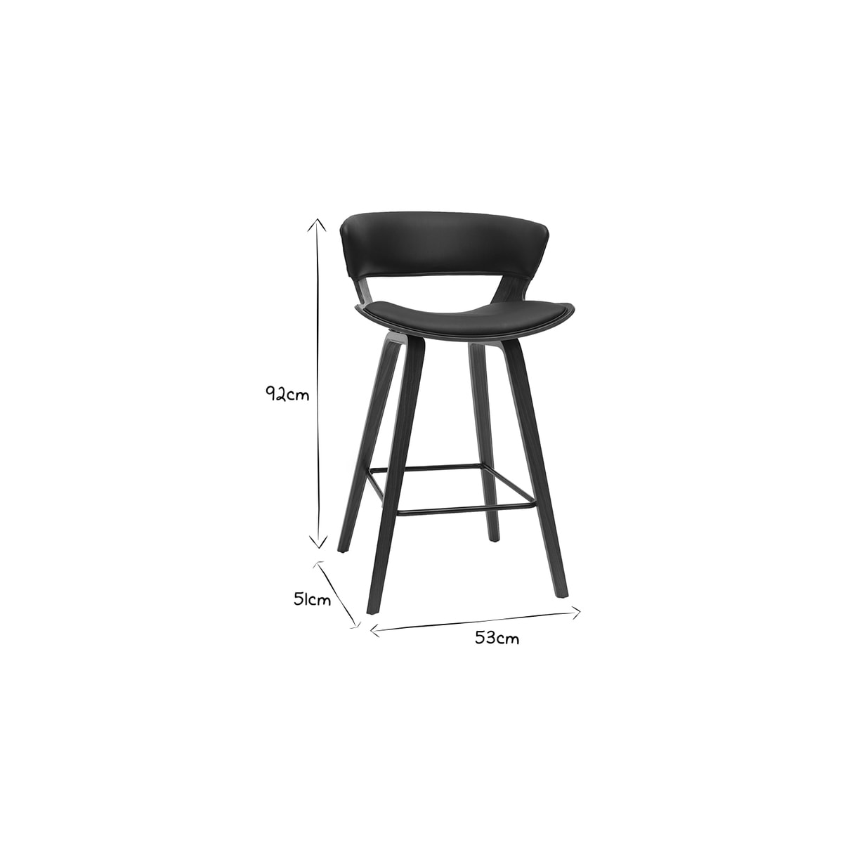 Tabouret de bar design noir et bois foncé H65 cm SYRAH