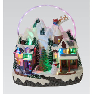 Pueblo navideño led con movimiento, escena de invierno bajo arco iris 27x17,9x30cm