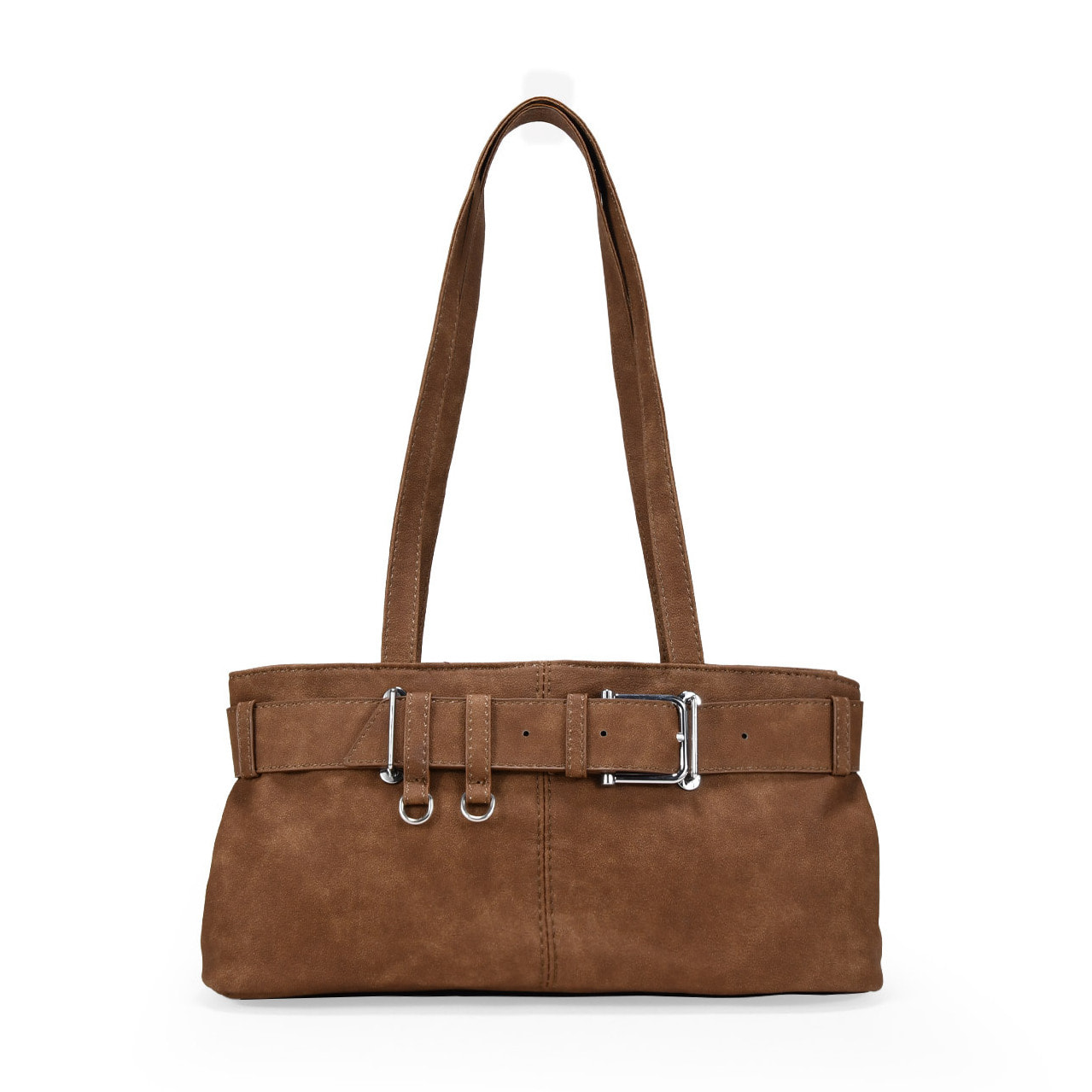 Bolso de hombro marrón con cinturón