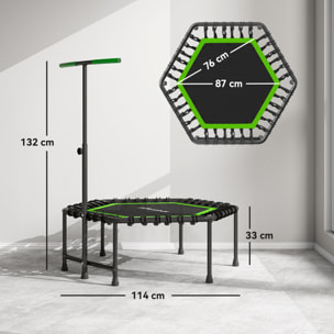 Trampolín de Fitness 114x114x132 cm Cama Elástica Fitness con Mango Ajustable de 3 Niveles Marco de Acero para Entrenamiento Piernas Cuerpo en Hogar Oficina Gimnasio Verde y Negro