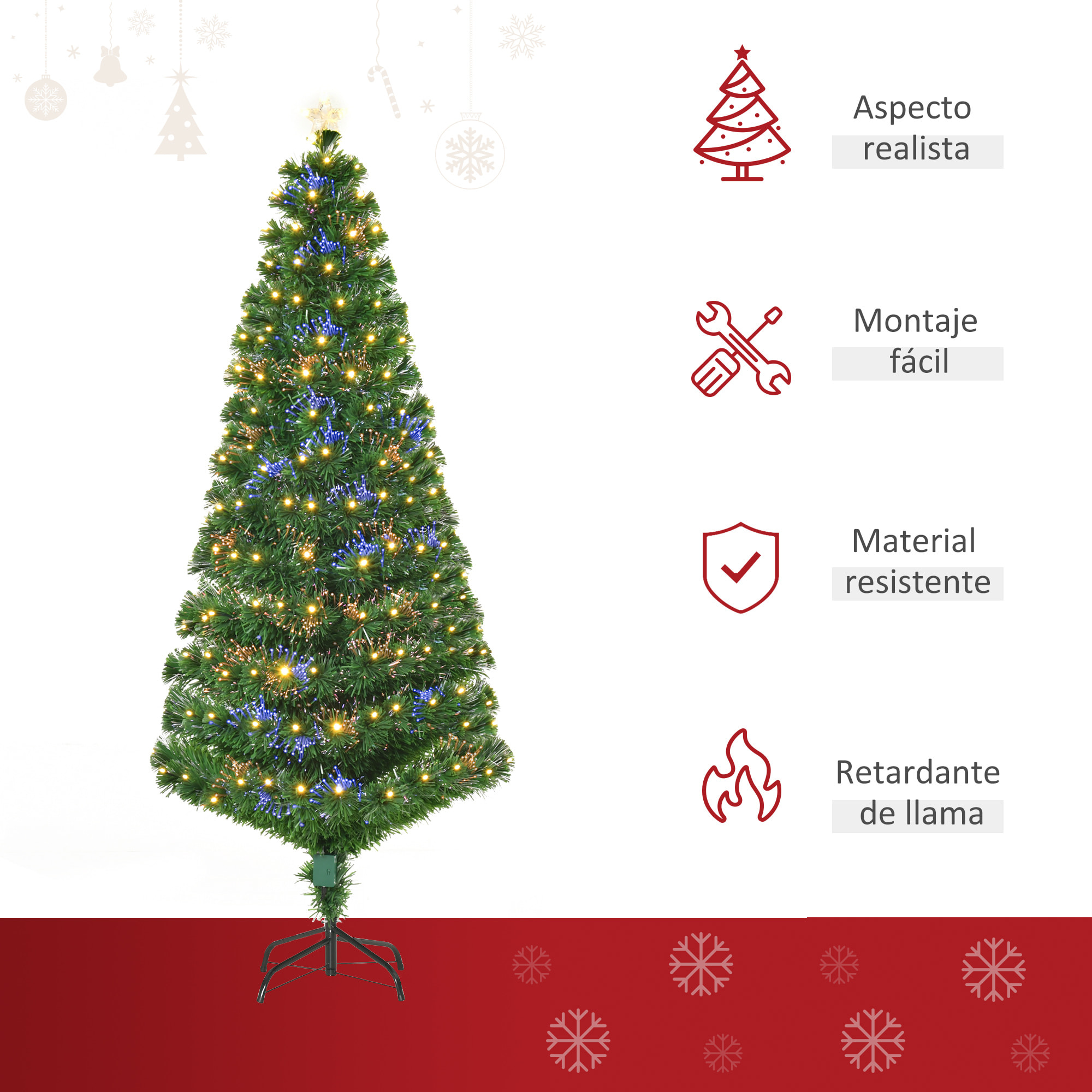 árbol de Navidad con Luces LED de PVC y Metal 82x180cm Verde