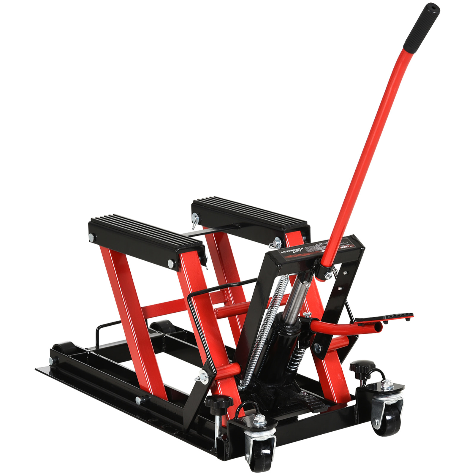Gato Hidráulico de Motocicletas Acero Soporte 680 kg 110x36x67 cm Negro y Rojo