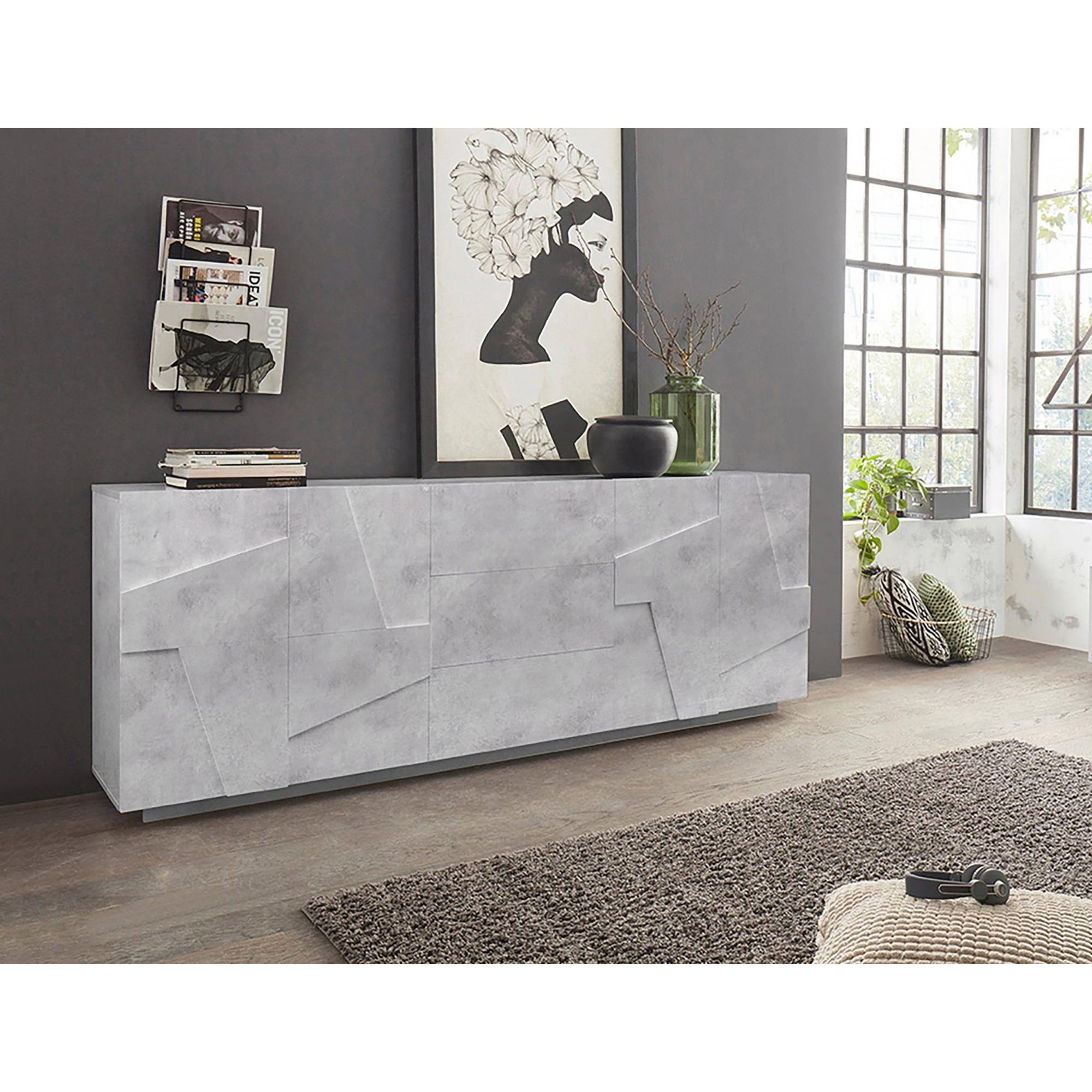 Credenza moderna a 4 ante, Made in Italy, Madia da cucina, Buffet di design da soggiorno, cm 162x44h86, colore Grigio Ardesia