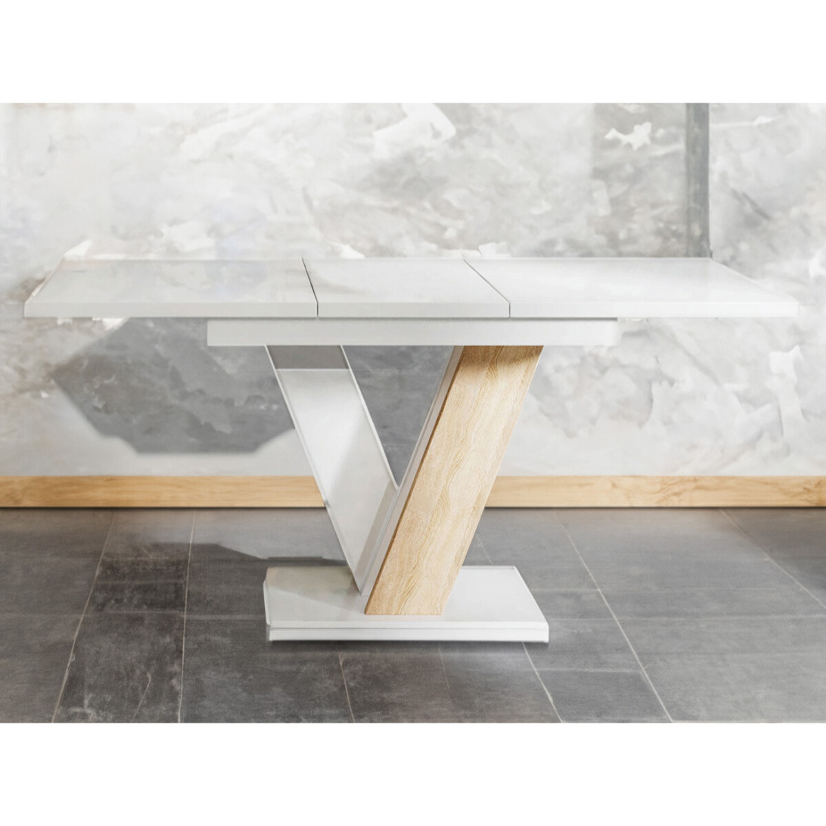 Xandriel - table à manger extensible - blanc et chêne clair - 4 à 6 personnes - Blanc / Gris
