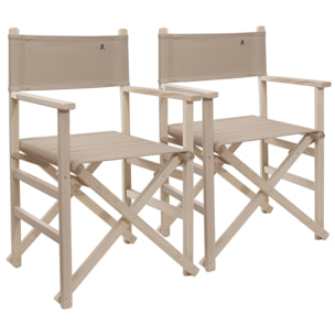 Set de 2 sillones director plegables estructura sin barniz con lona color piedra