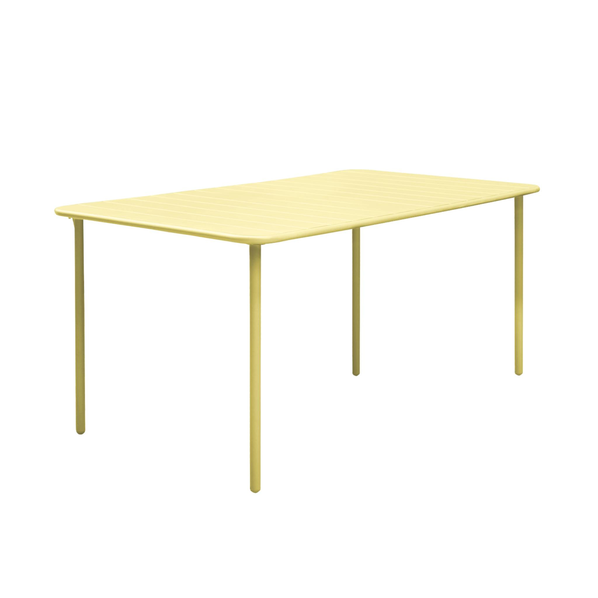 Table de jardin métal + 8 assises jaune traitement antirouille. lattes et bords arrondis