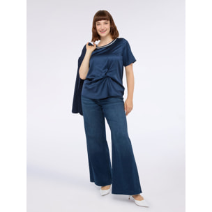 Fiorella Rubino - Camiseta bimaterial con drapeado y strass - Azul