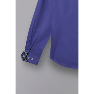 Camicia Uomo Coreano Slim Popeline Stretch Unito Celeste Cadetto