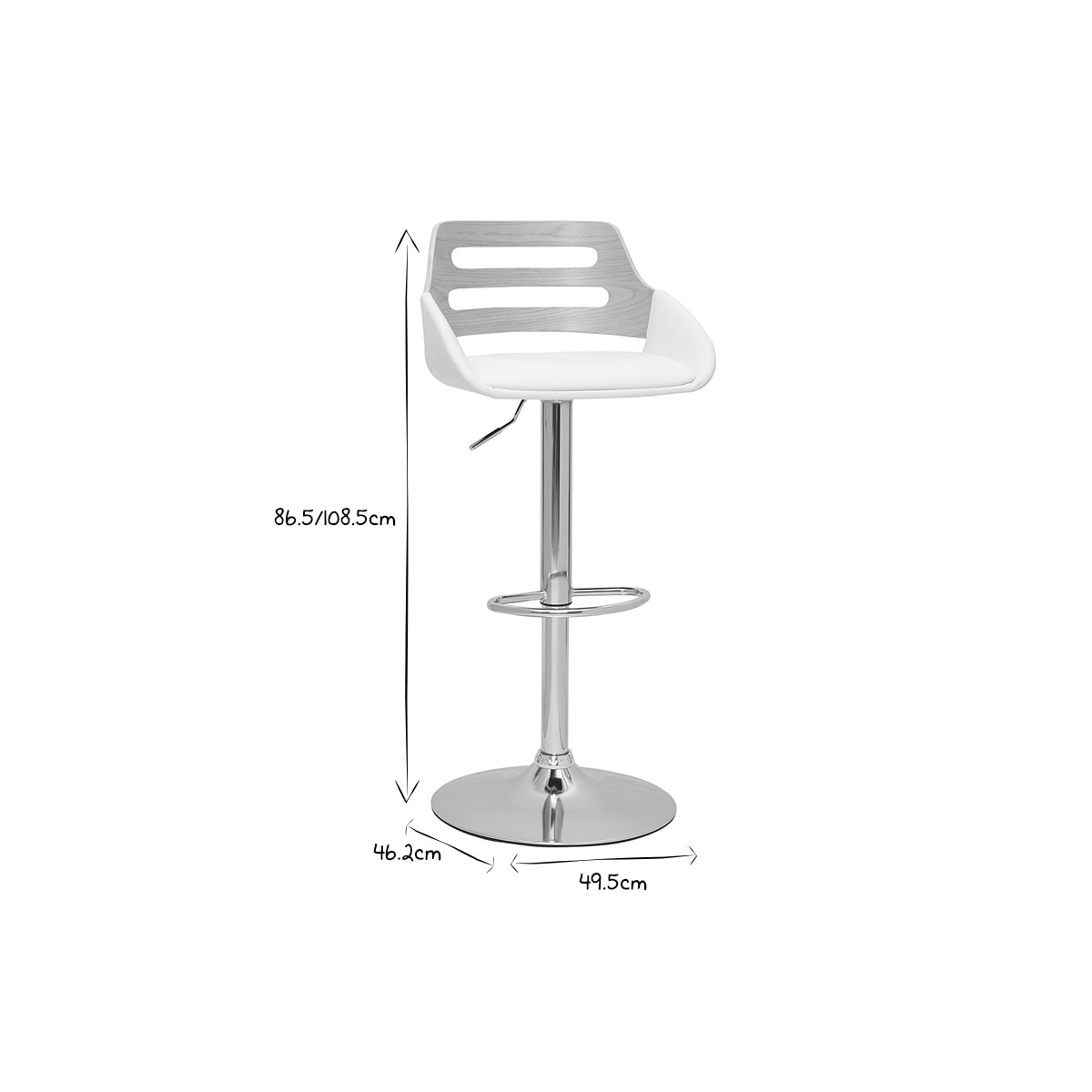 Tabouret de bar relevable design blanc et chêne PERNIK