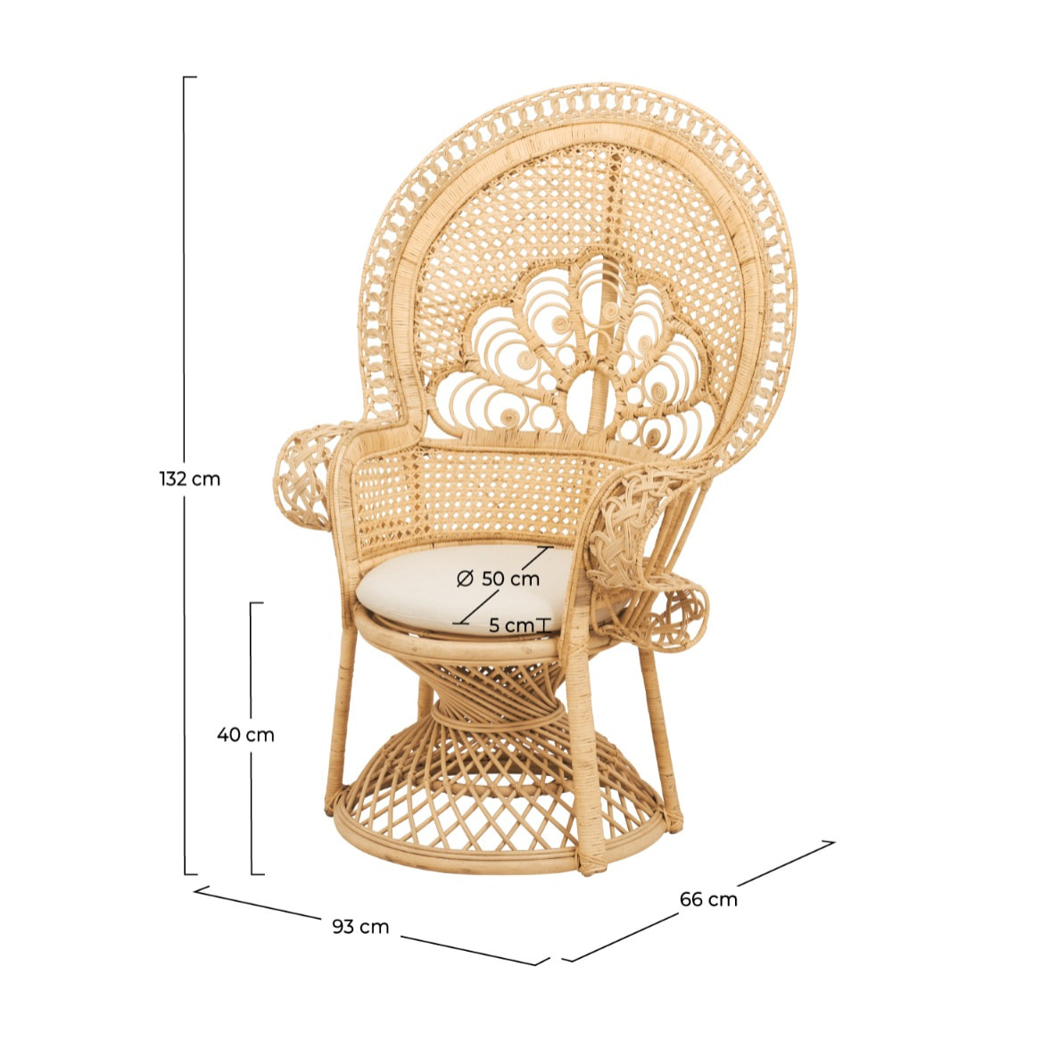 Fauteuil en rotin naturel et coussin blanc - Eloa