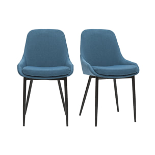 Chaises design en tissu bleu canard et métal noir (lot de 2) HOLO