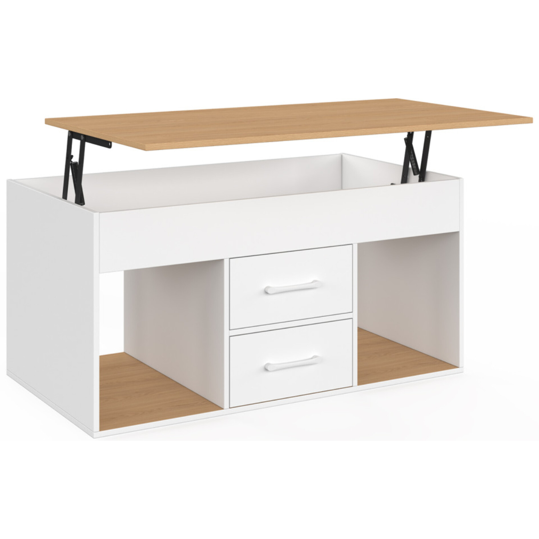 Table basse Uma relevable 2 tiroirs bois et blanc