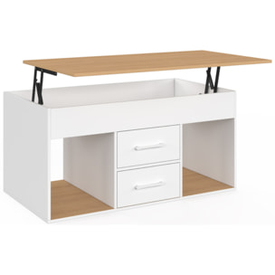 Table basse Uma relevable 2 tiroirs bois et blanc