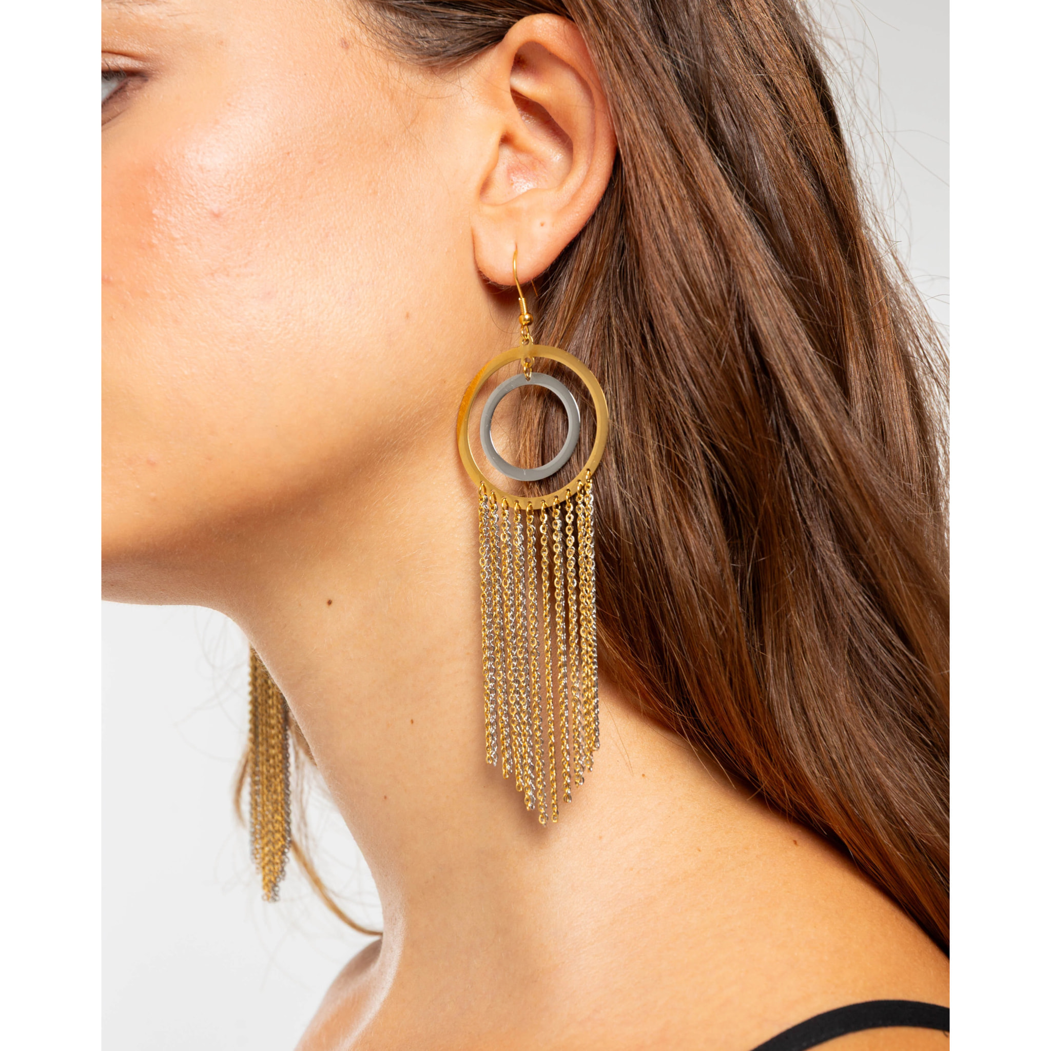 Pendientes colgantes de acero con cadenas doradas y plateadas