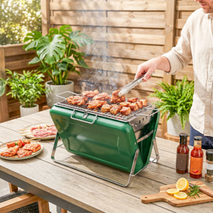 Mini barbecue à charbon portable pliable valise vert