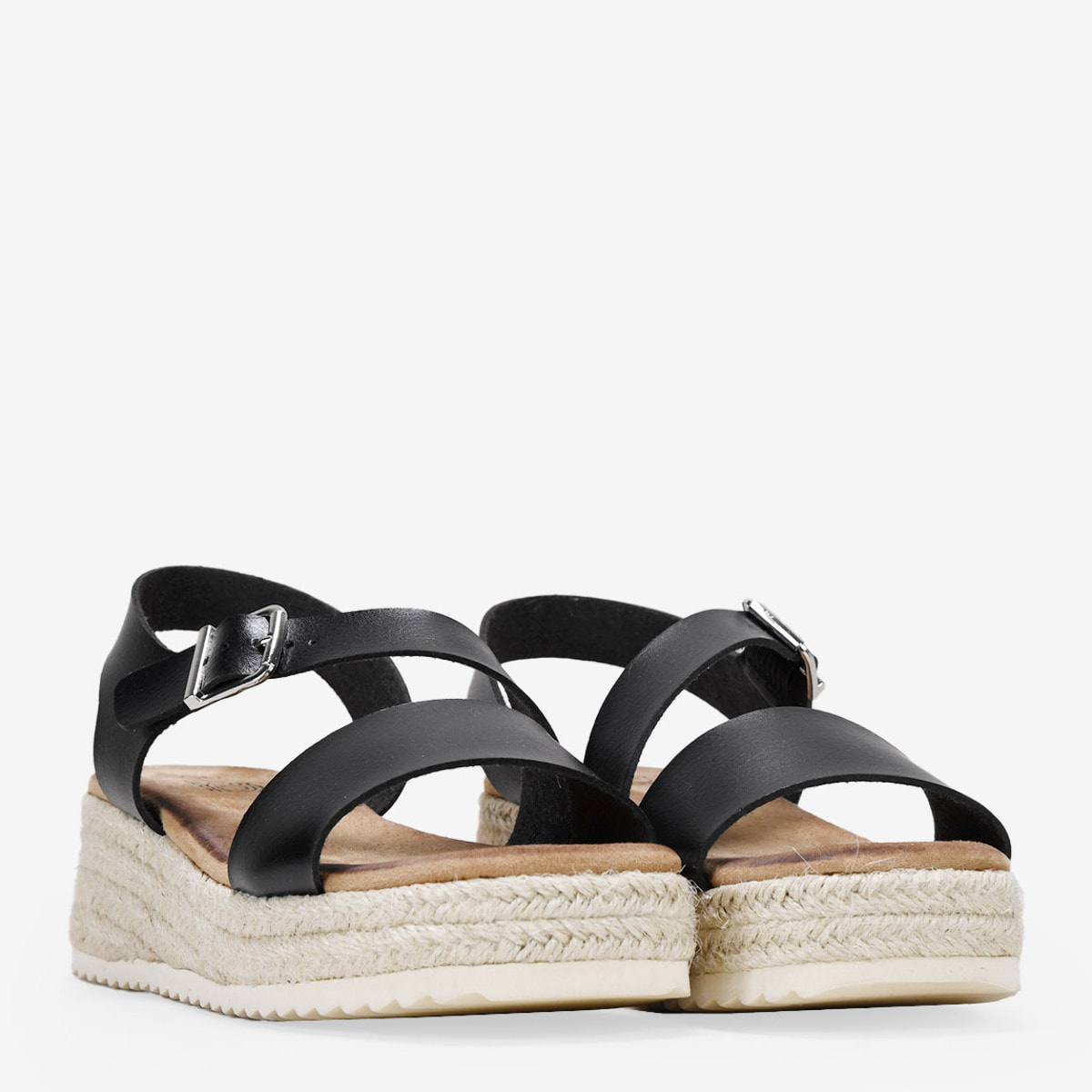 Sandalias de plataforma negras con esparto