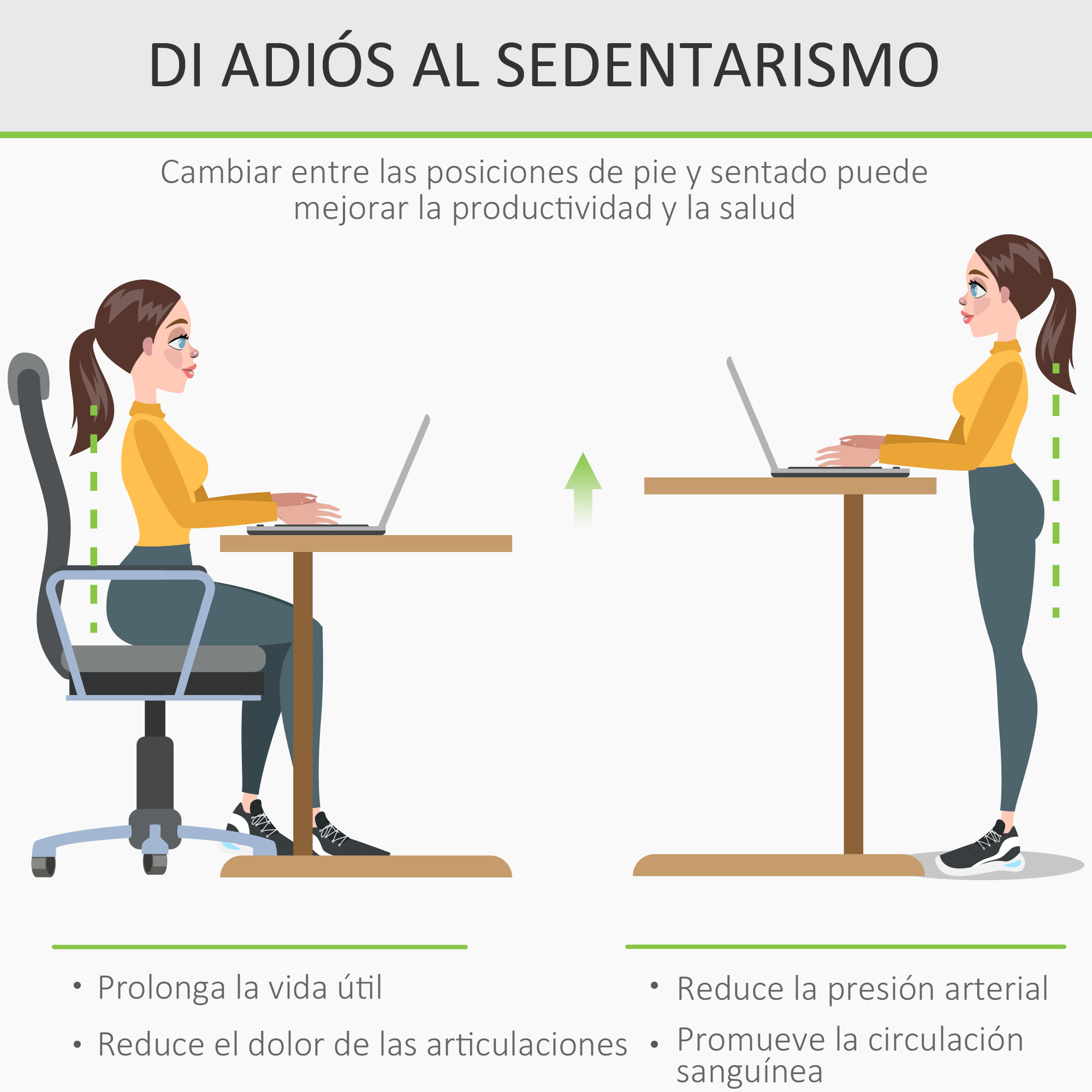 Escritorio de Pie 120x60x72-117 cm con Altura Ajustable Manual con Manivela Mesa para Ordenador para Oficina Estudio Salón Estilo Racing Carga 150 kg Natural