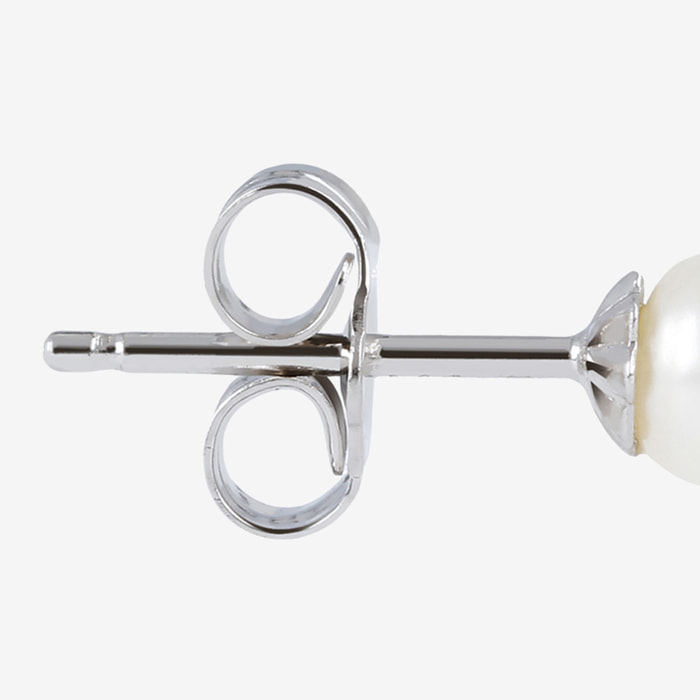 PERLAVIVA - Orecchini a Bottone in Argento placcato Platino con Perle d'Acqua Dolce Bianche Ø 4/4.5 mm