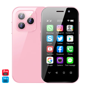 DAM Mini smartphone 14 PRO 4G, Android 9.0, 2GB RAM + 16GB. Pantalla 3''. 4,7x1,2x9,4 Cm. Color: Rosa