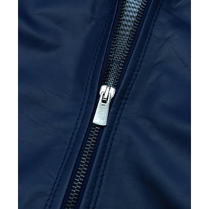 Giacca Bomber in pelle blu nappa effetto liscio