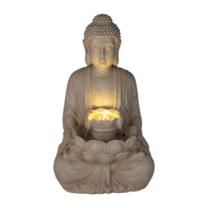Fuente Buda en color Arena con Luces LED para Espacio Exterior 28,5x24,5x48cm