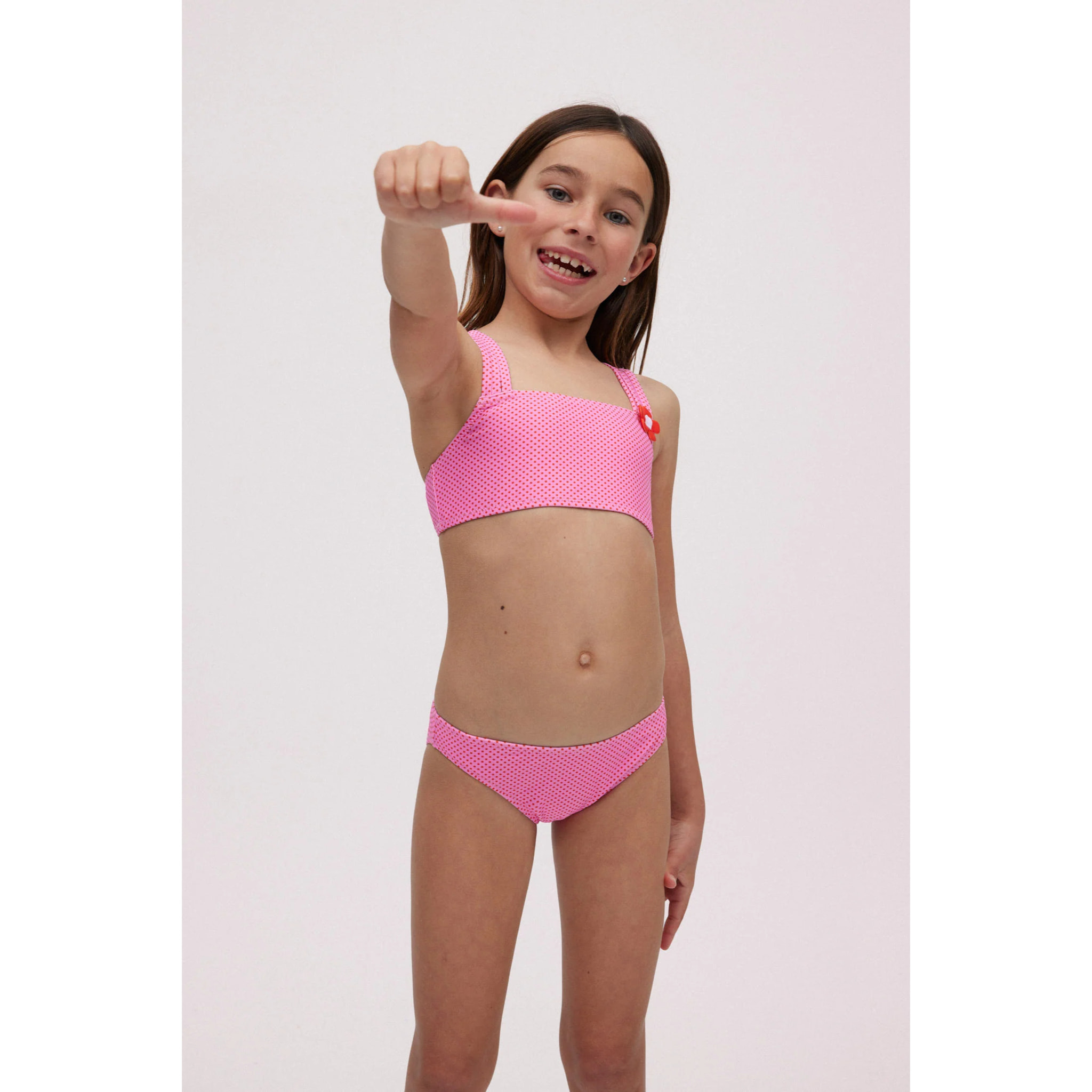 Completo bikini da bambina a pois rosa