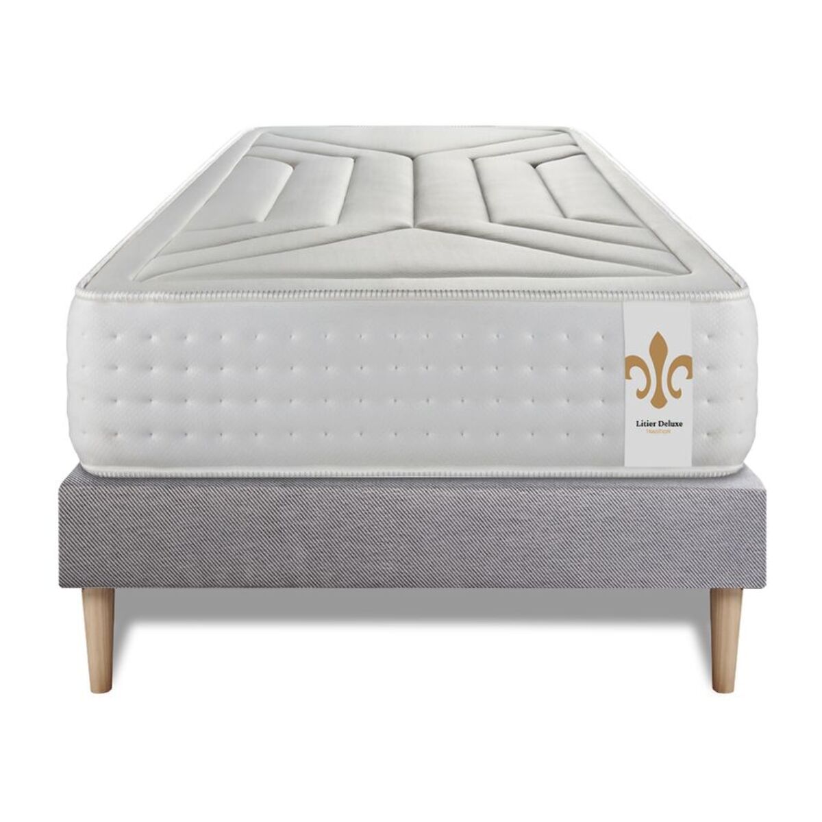 Ensemble Matelas Vingt-Quatre - 24cm - Ressorts ensachés et mémoire de forme - Confort d'exception - Sommier Tapissier Gris